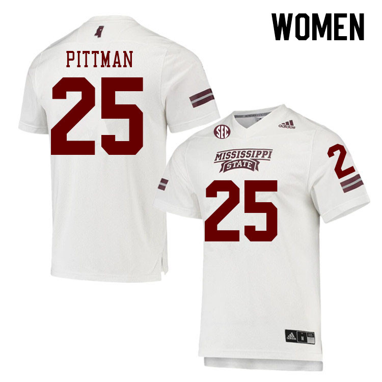 Women #25 Jeffery Pittman Mississippi State Bulldogs College Football Jerseys Stitched Sale-White - Click Image to Close